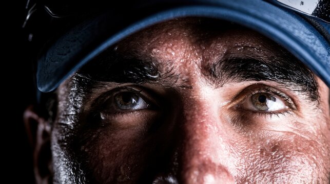 Sweaty Tennis Player's Intense Focus Close-Up
