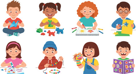 Fototapeta premium Children Enjoying Creative Arts and Crafts Activities Including Drawing Origami Clay Modeling and DIY Projects Collection