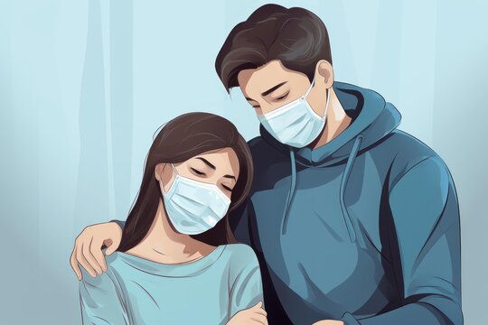 Couple wearing face masks showing support and protection during a health crisis