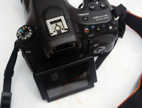 Sony DSLR camera top view recording video