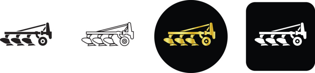 Agricultural plow farm tractor attachment icon set in outline glyph and gold luxury style © Nusrat