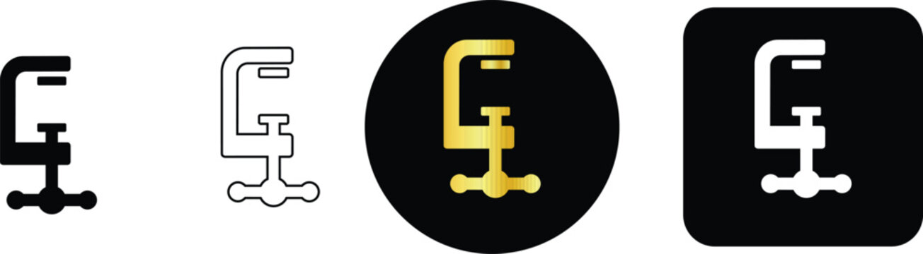 G clamp and vise vector icon set for woodworking carpentry and industrial tools