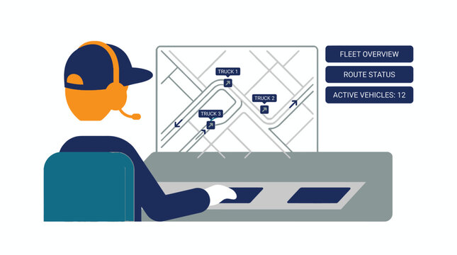 Dispatcher monitoring fleet vehicle locations on a digital map