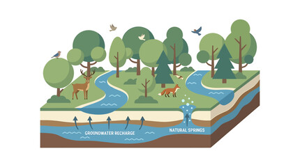 Fototapeta premium Groundwater and surface water interaction in a forest ecosystem.