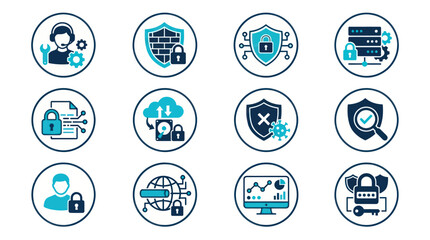 Cybersecurity and network data protection icon set. © Bolo