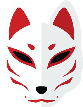 White fox mask with red markings illustration