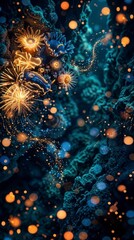 Fototapeta premium Glowing underwater coral reef with sparkling lights