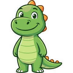 Naklejka premium A smiling cartoon dinosaur with orange spikes stands happily
