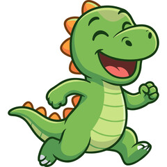 Naklejka premium A happy cartoon dinosaur runs with a smiling face and orange spikes on its back.