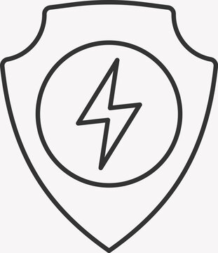 Power surge protection shield icon with lightning bolt line art vector illustration