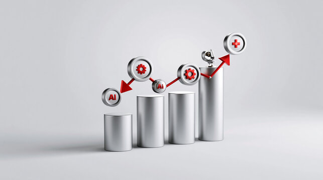 A digital illustration of a rising stock chart intertwined with AI-related icons, symbolizing the growing influence of AI in financial markets. The image is minimalistic with plenty of copy space,