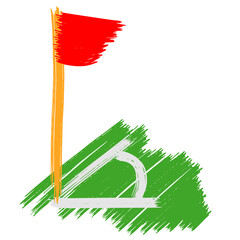 Red corner flag on a soccer field with a paint brush stroke, isolated on a white background. © anakcikal978