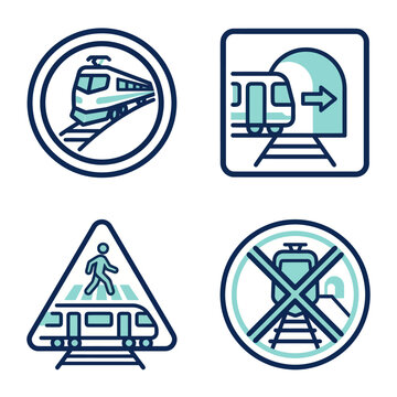Train Transportation Icons Set.