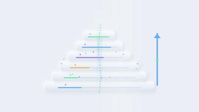 Neumorphic Pyramid Chart Animation with Data Points and Progress Bar