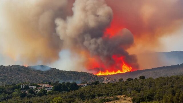 Dramatic wildfire timelapse showing forest flames and smoke movement in intense natural scene