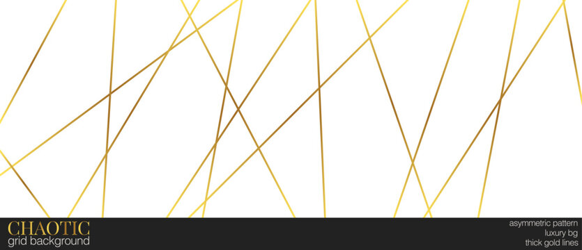 Luxury background with chaotic grid of thin and thick gold lines. Asymmetric pattern with triangular shapes.