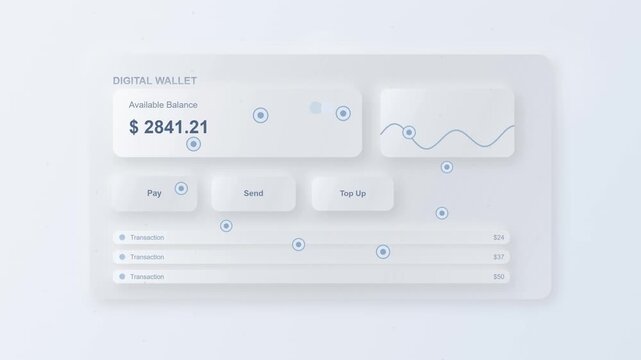 Digital Wallet Interface Animation - Neumorphic Design with Financial Data