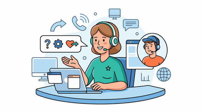 Customer service operators using technology to assist clients and resolve issues