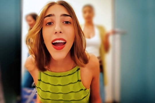 Beautiful young woman in a green T-shirt
