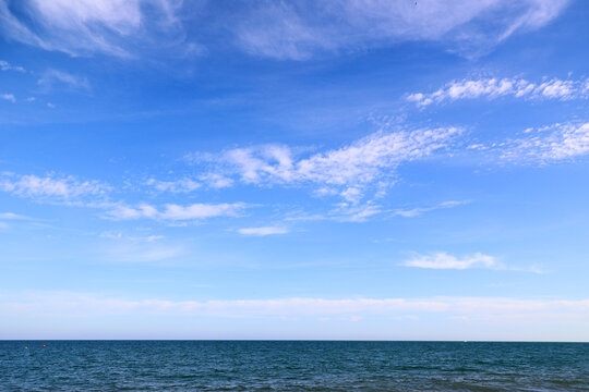 Horizon from the sea seen from the beach on the Costa del Sol, Andalusia, Spain 