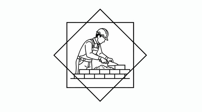 construction worker building brick wall