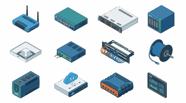 Collection of modern network and server hardware devices.