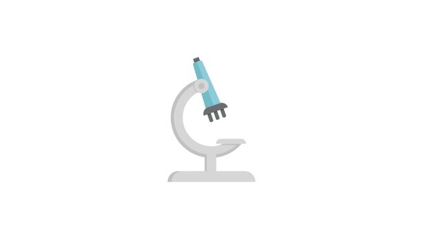 Flat vector science laboratory animation with turning laboratory microscope for biological research
