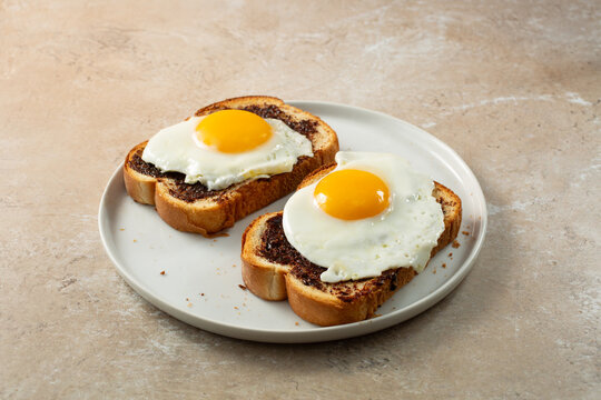 A view of some vegemite egg toast.