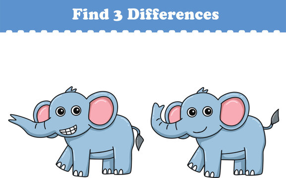 Education game for children find three differences between two animals cartoon. Vector illustration