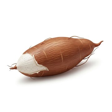Fresh Cassava Root Partially Peeled on White Background.