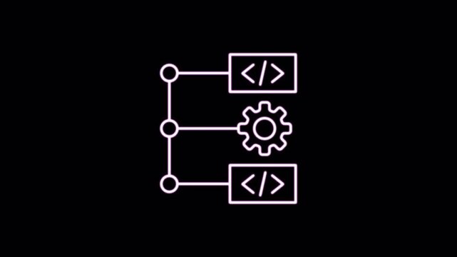 Coding and prompt lineart glow icon with alpha channel on transparent background. 4K motion graphic animation icon set. Suitable for web development and technology content