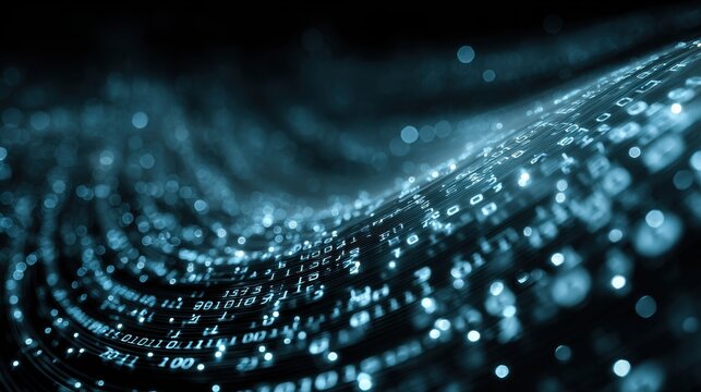 Digital Flow of Binary Code Through Cyber Space.