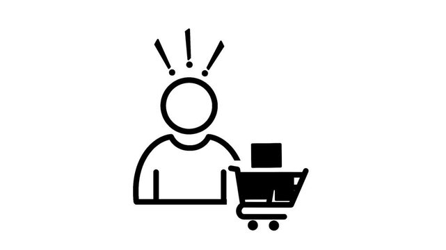 Panic buying concept featuring panic person and shopping cart icons. Visual representation of urgent purchasing and consumer behavior.
