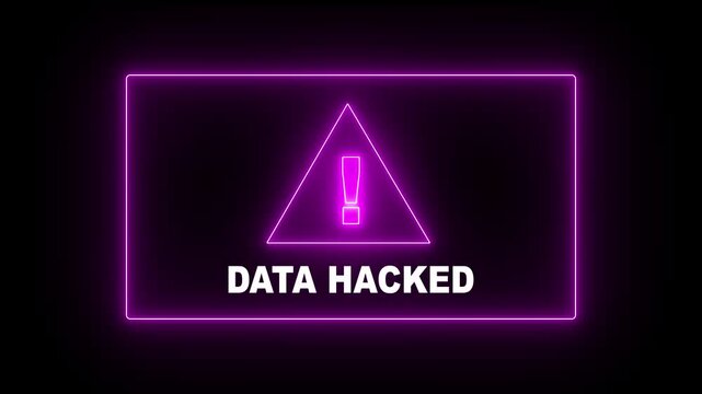 Data Hacked Warning Alert Screen Blinking glitch Error Animation. Virus, cyber attack, malware. hacked privacy data being hacked. Internet technology threat. Data Breach computer hacking warning icon