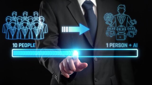 Visualization of Workforce Transformation with AI Integration Demonstrating Shift from Human Labor to Enhanced Productivity Using Technology. Liminal.