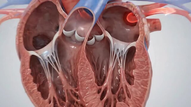Human heart 3d medical animation showing internal blood circulation