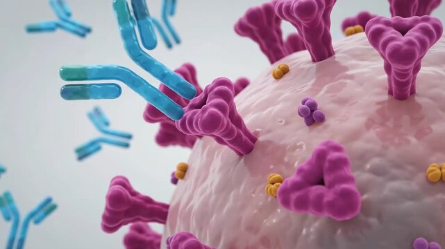 Antibodies attacking and neutralizing a virus cell animation