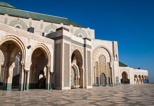 Grand facade of Hassan II Mosque in Casablanca