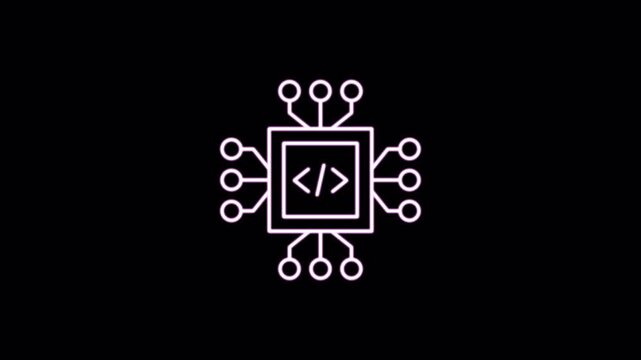 Coding and prompt lineart glow icon with alpha channel on transparent background. 4K motion graphic animation icon set. Suitable for web development and technology content