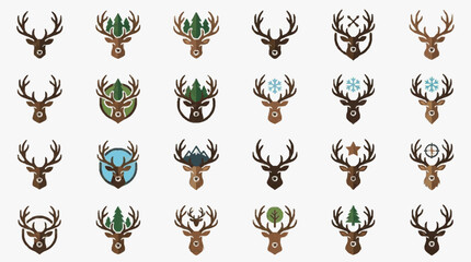 Elegant Collection of Stylish Reindeer Heads with Festive and Nature Inspired Decorative Elements in Various Colors © Putra