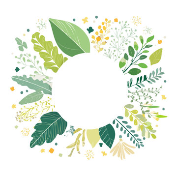 Green Leaf and Foliage Wreath Vector Illustration