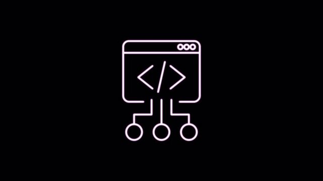 Coding and prompt lineart glow icon with alpha channel on transparent background. 4K motion graphic animation icon set. Suitable for web development and technology content
