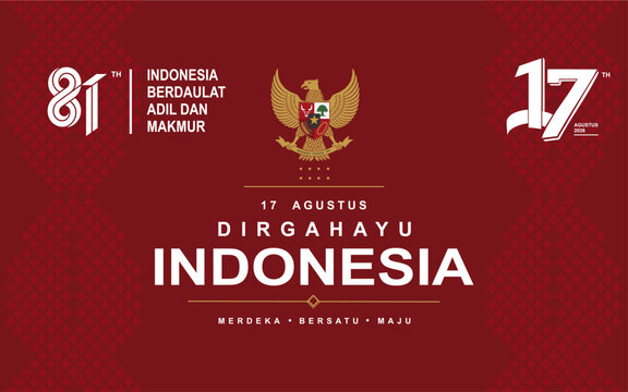 Professional Indonesia Independence Day poster featuring a premium red background, Garuda Pancasila, patriotic typography, and elegant composition for August 17 celebrations, branding.
