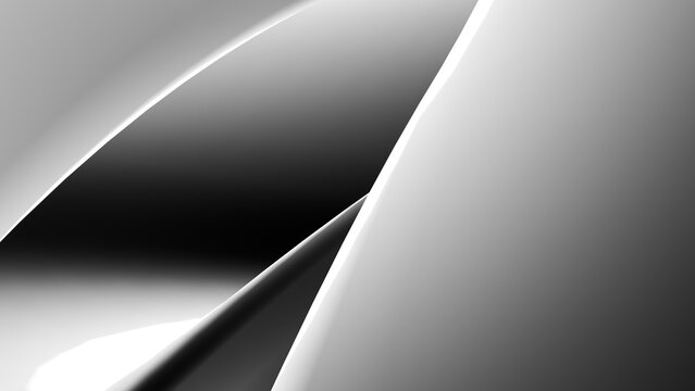 Abstract 3D render of black and white monochrome fluid waves on a dark background