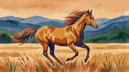 Watercolor Horse Running Wildlife Painting © Bima