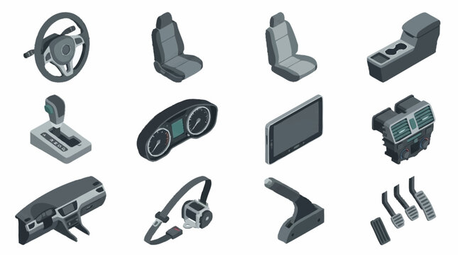 Collection of car interior and exterior components.