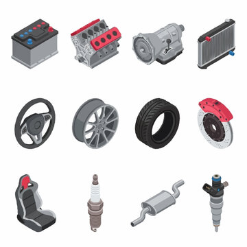 Car engine and parts illustrations.