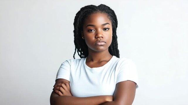 Young woman serious face portrait
