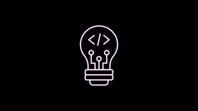 Coding and prompt lineart glow icon with alpha channel on transparent background. 4K motion graphic animation icon set. Suitable for web development and technology content