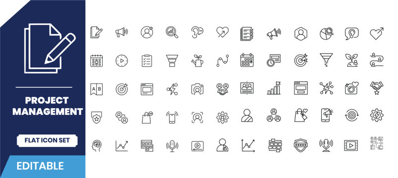 Project management flat icon set